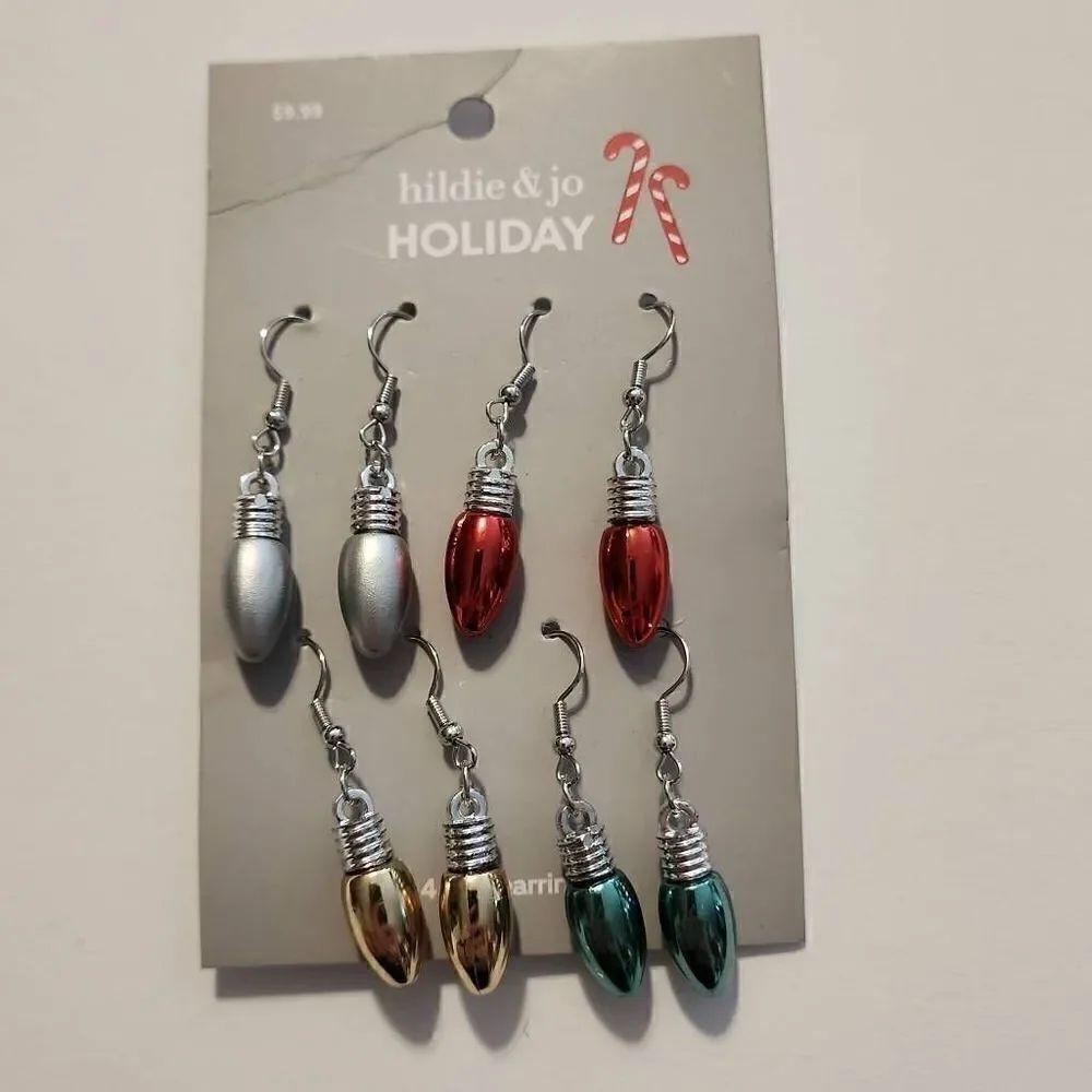 3 For $15 hildie&jo Holiday Set of 4 Pair ofChristmas Light Bulb Earrings NWT